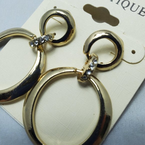 Mystique gold double circle drop earring with rhinestones - Picture 3 of 3